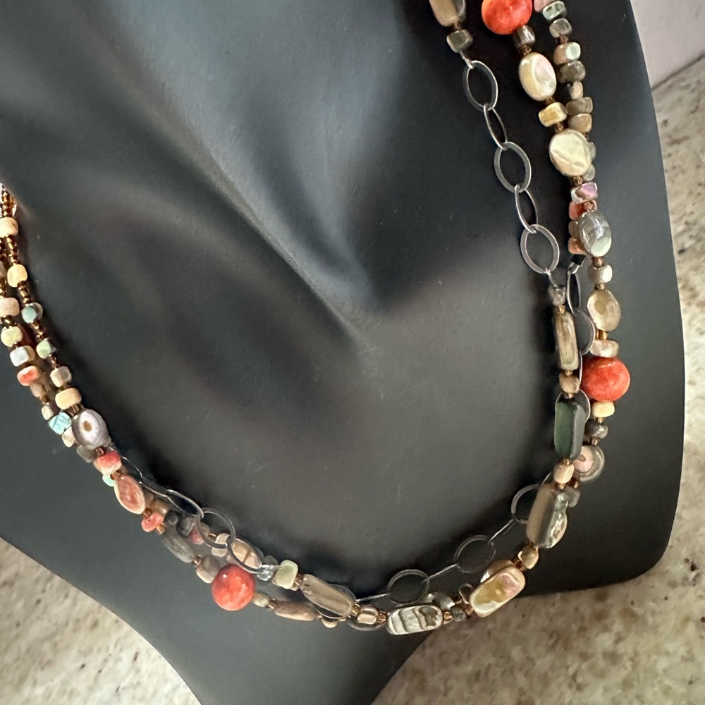 Silpada 925 Sterling Silver "Fiesta Fun" Abalone Coral Multi-Strand Necklace